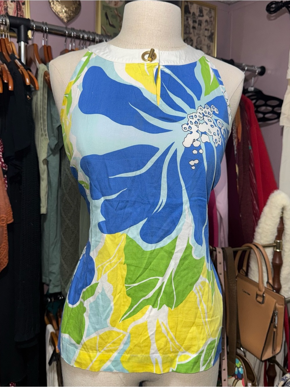 Tommy Hilfiger Blue & Yellow Floral Scoop Neck Tank